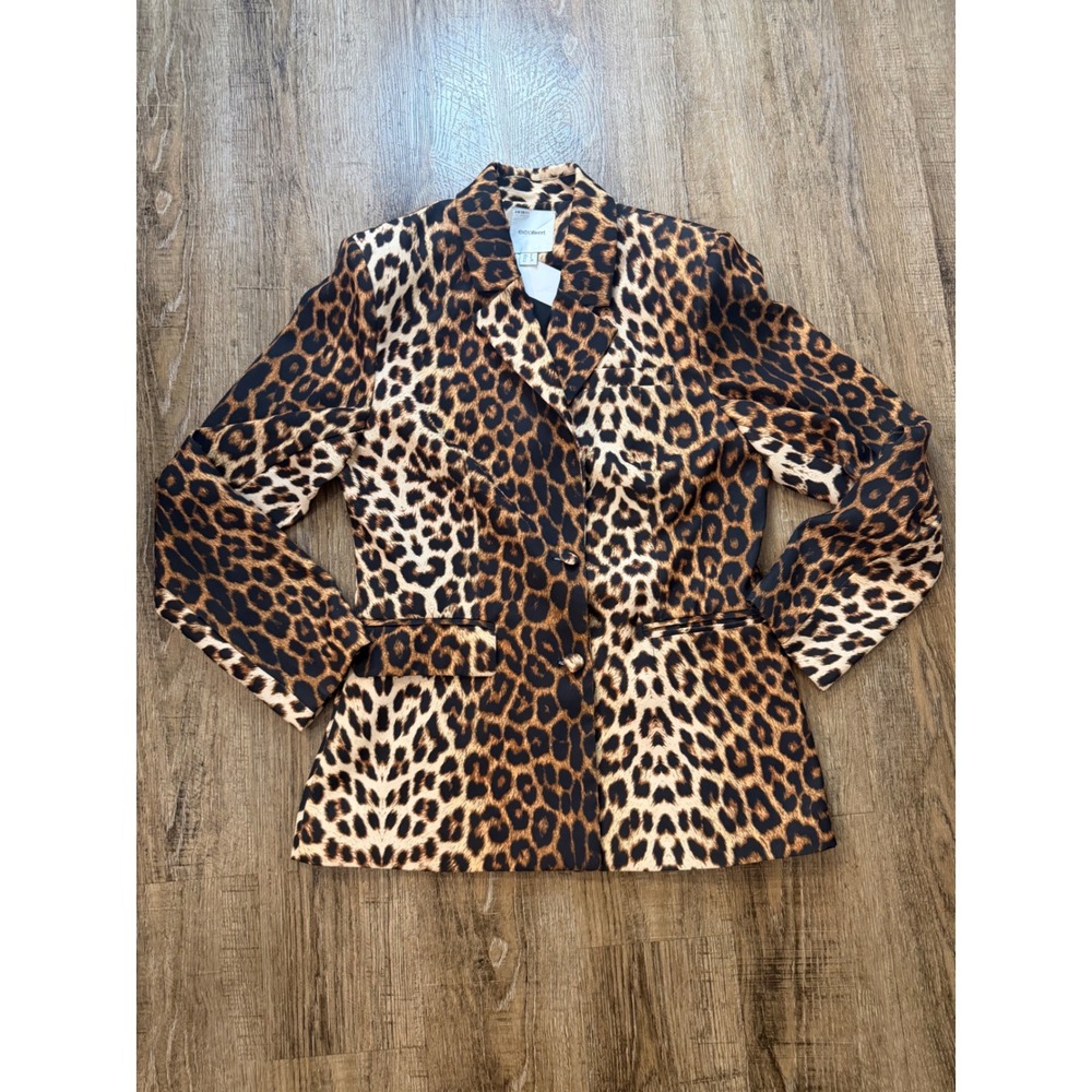 Extro&Vert Leopard Print Blazer Size US 6 Brown Animal Print Tailored Jacket